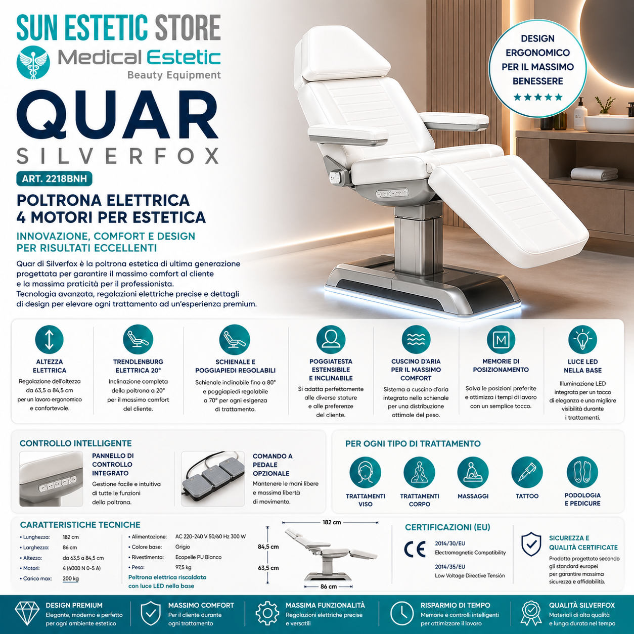 Quar Poltrona elettrica 4 riscaldata motori per estetica