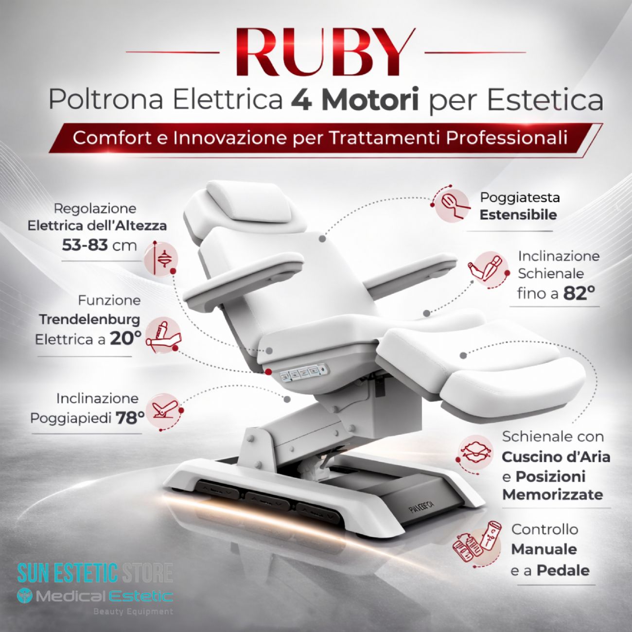 Ruby poltrona lettino elettrica 4 motori per estetica