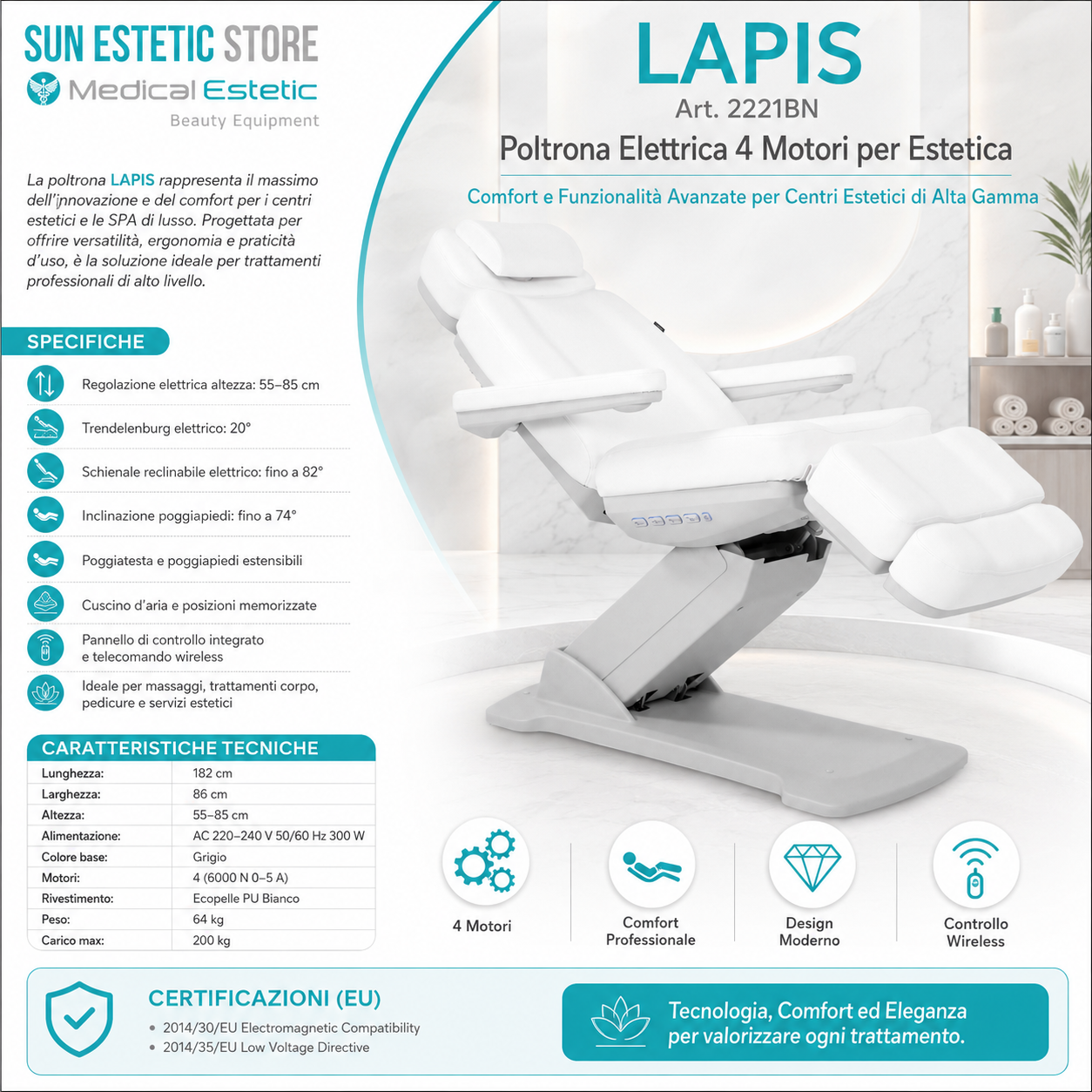 Lapis poltrona elettrica 4 motori riscaldata per estetica