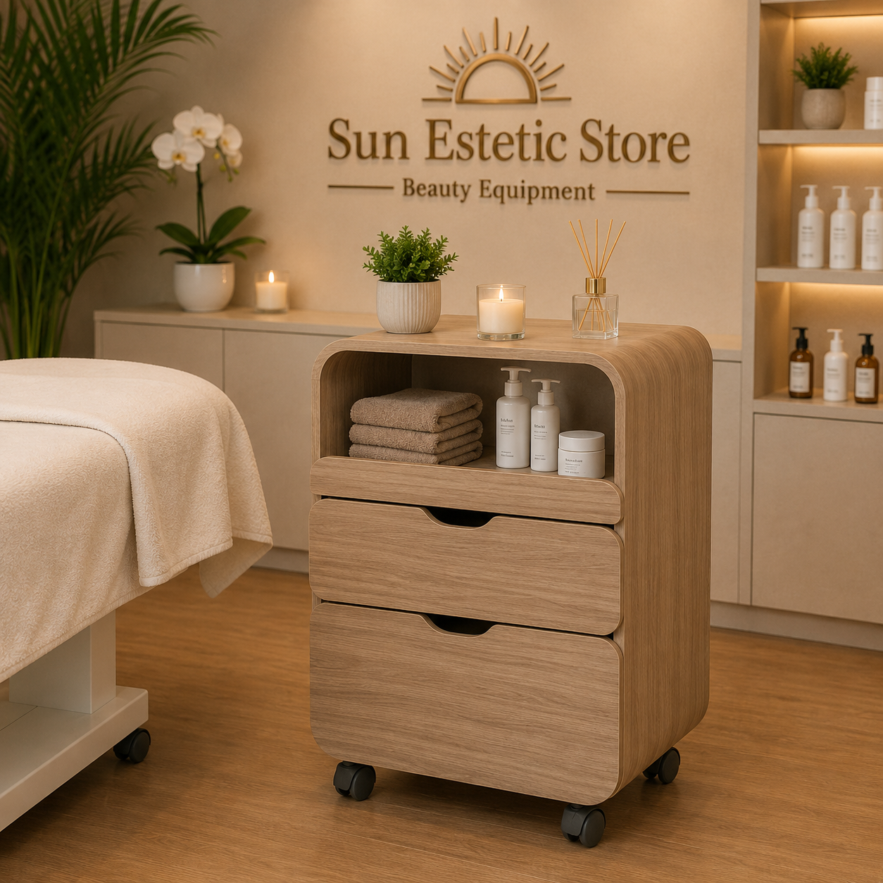 Thul carrello in legno per spa e saloni di bellezza