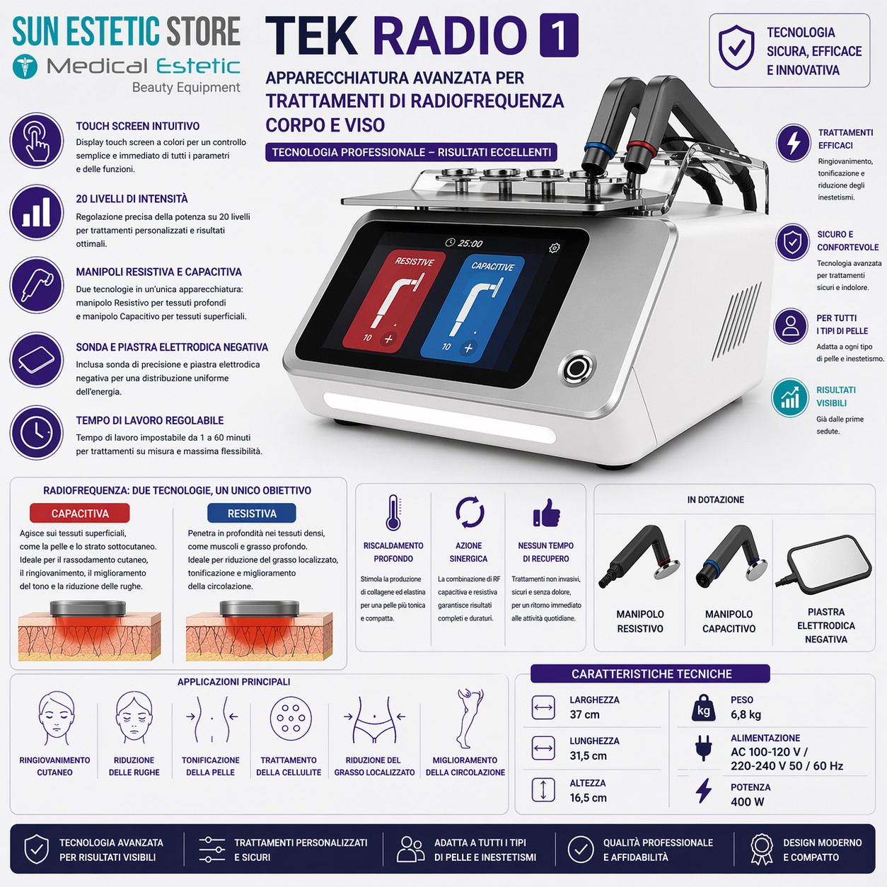 TEK Radio 1 Radiofrequenza capacitiva e resistiva estetica