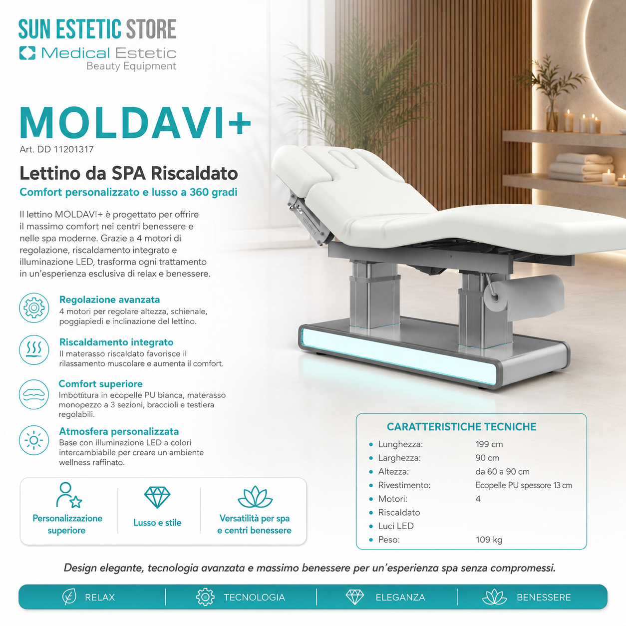 Muse lettino massaggio Spa 4 motori wellness estetica spa