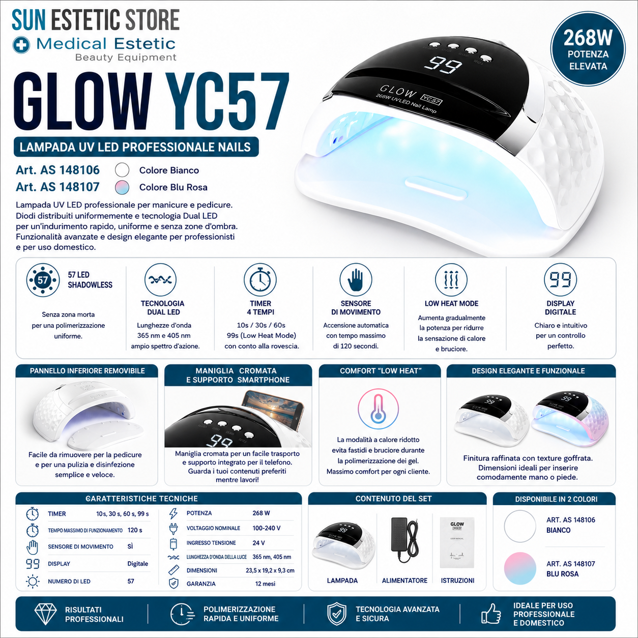 Glow YC57 lampada UV Led nails ricostruzione unghie essiccazione gel