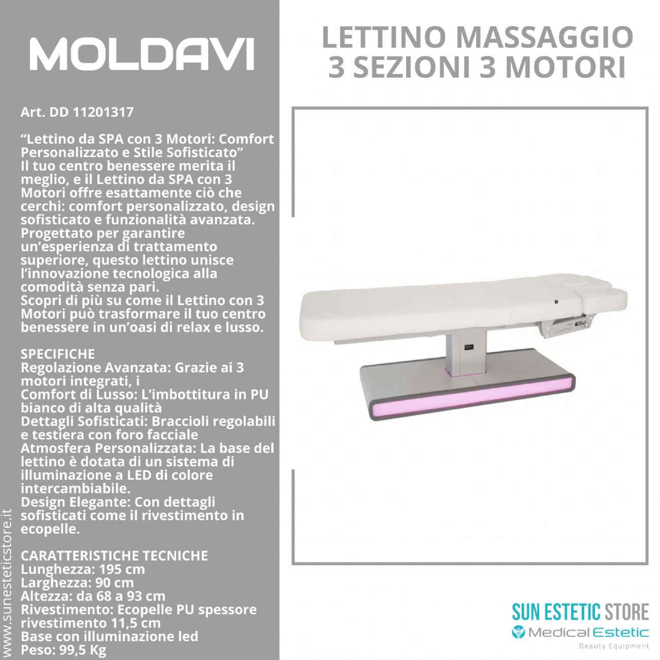 Moldavi Lettino massaggio elettrico 3 sezioni 3 motori