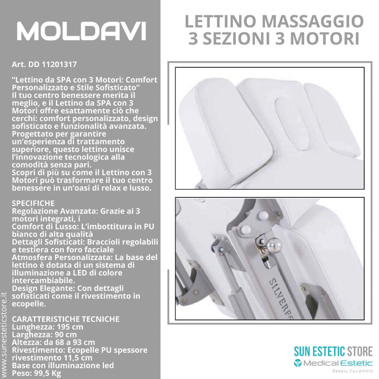 Moldavi Lettino massaggio elettrico 3 sezioni 3 motori