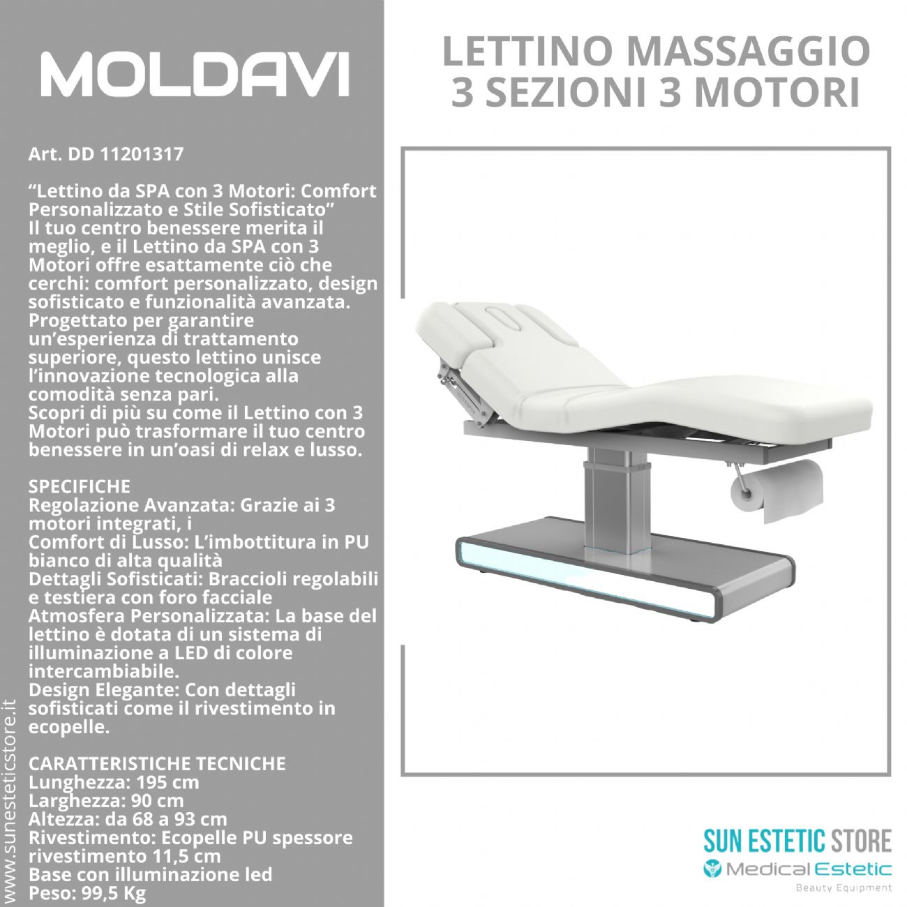 Moldavi Lettino massaggio elettrico 3 sezioni 3 motori