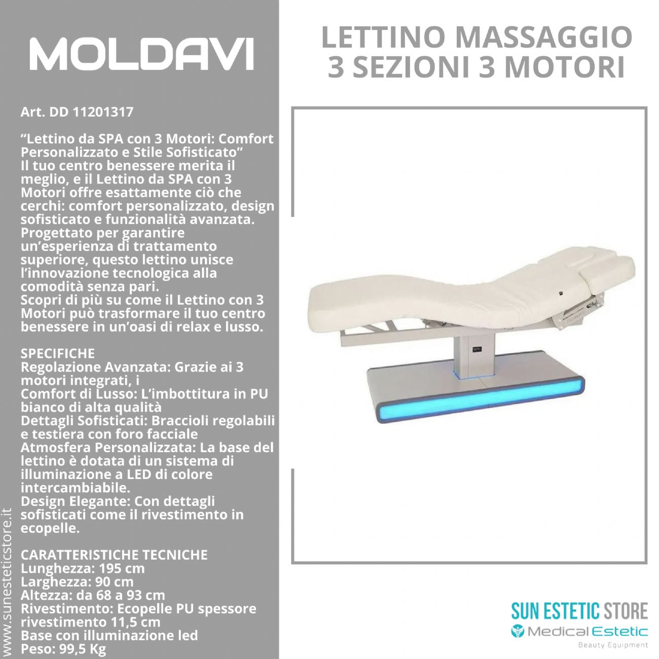 Moldavi Lettino massaggio elettrico 3 sezioni 3 motori