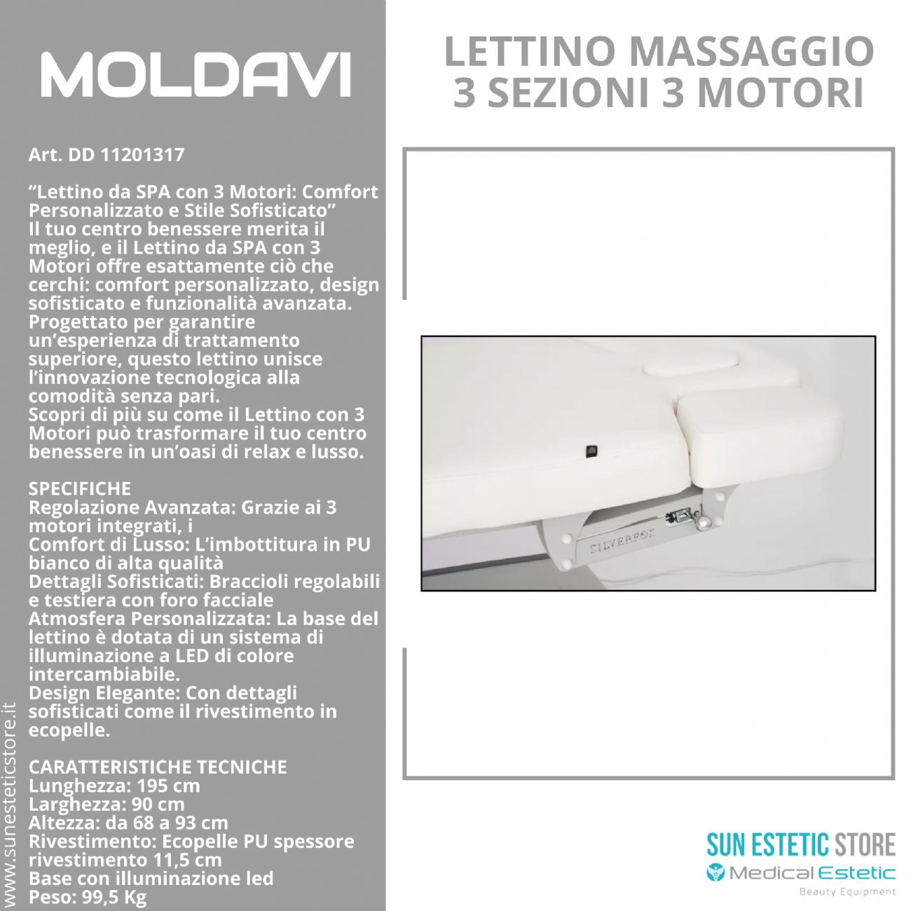 Moldavi Lettino massaggio elettrico 3 sezioni 3 motori