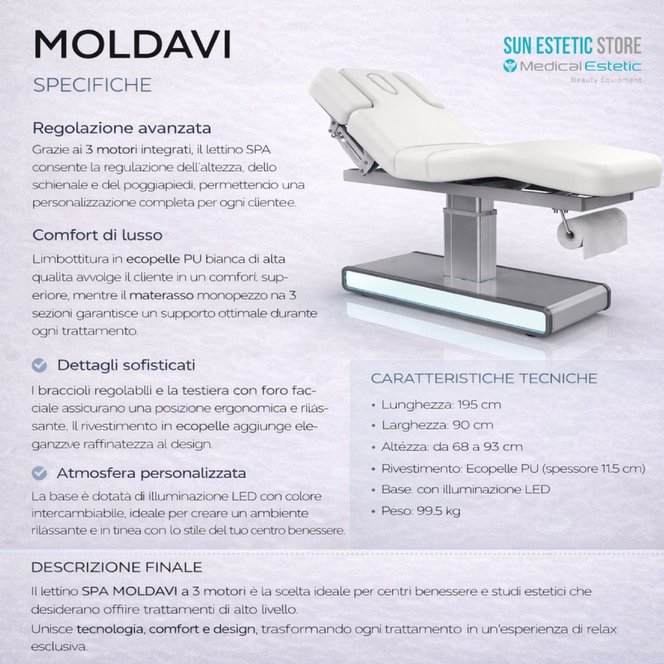 Moldavi Lettino massaggio elettrico 3 sezioni 3 motori