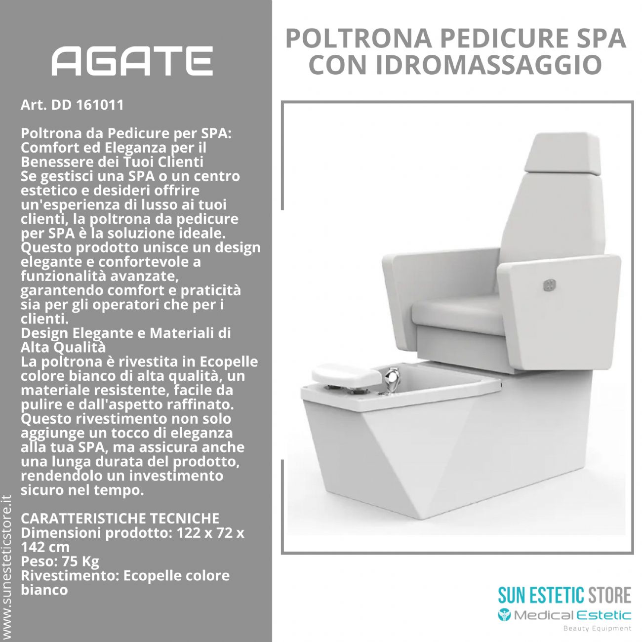 Agate poltrona pedicure estetica spa elettrica 2 motori con Idromassaggio