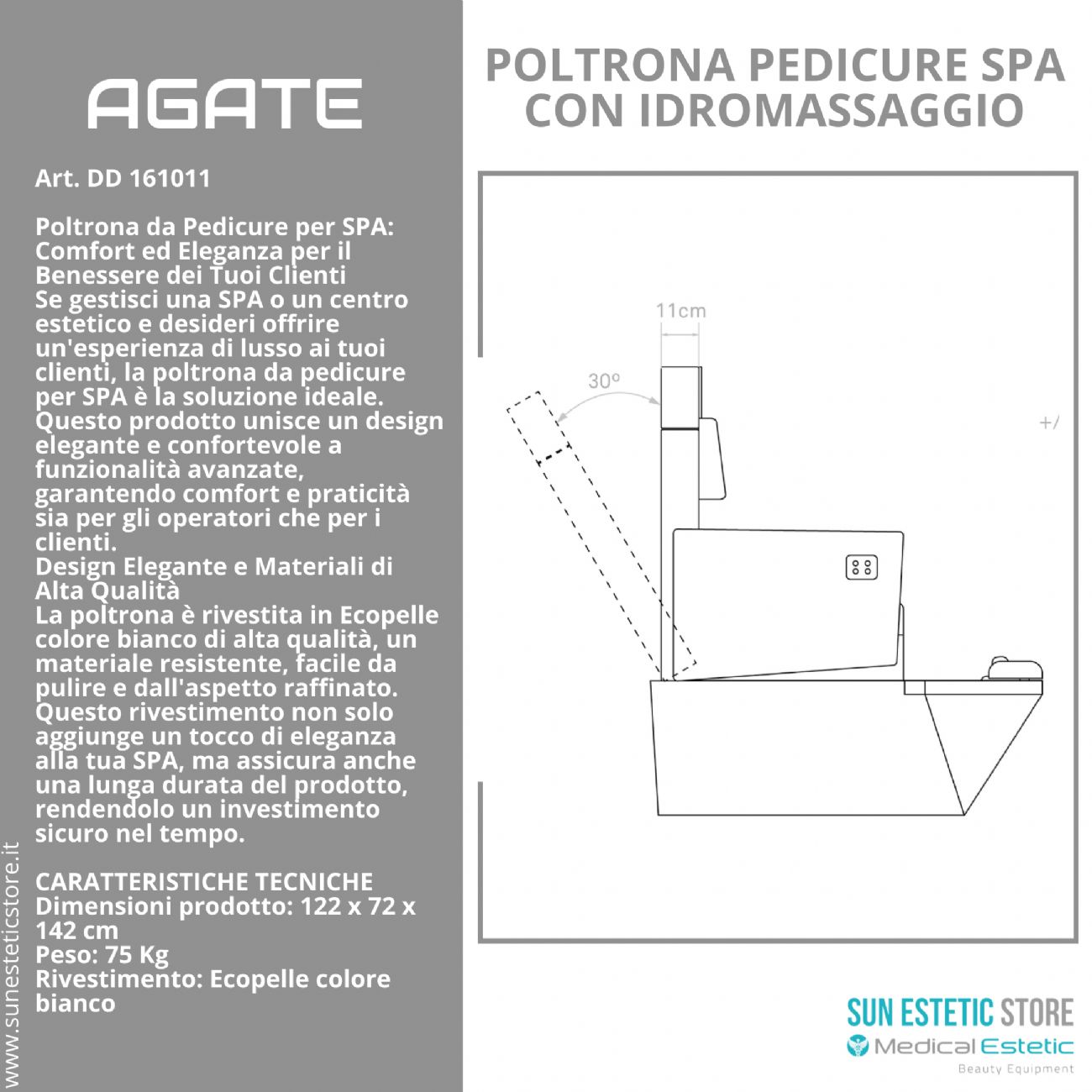 Agate poltrona pedicure estetica spa elettrica 2 motori con Idromassaggio