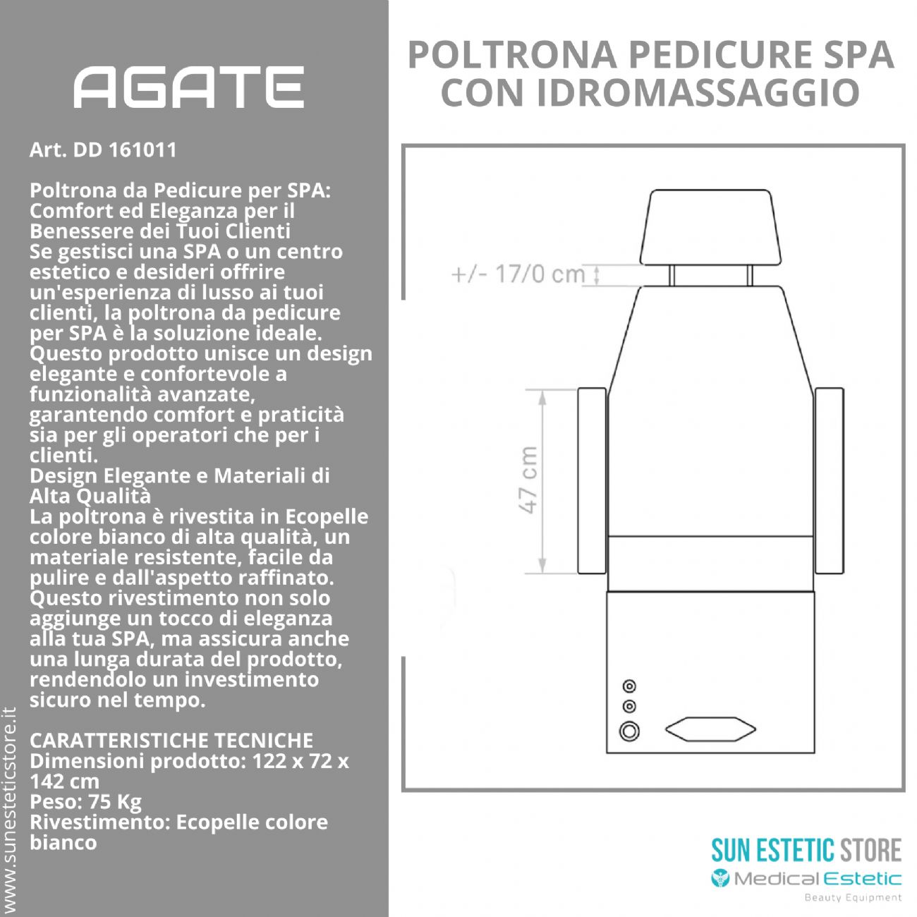 Agate poltrona pedicure estetica spa elettrica 2 motori con Idromassaggio