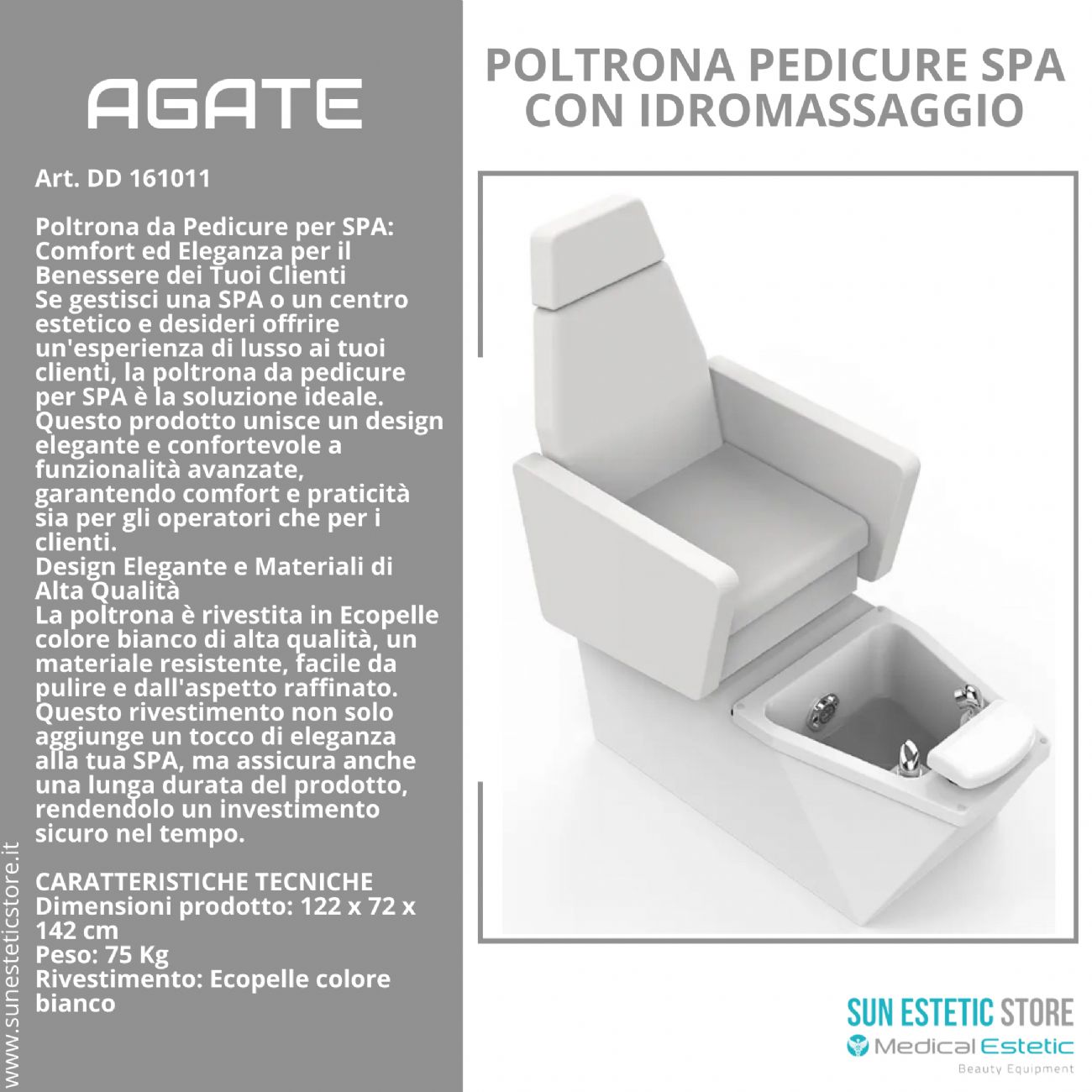 Agate poltrona pedicure estetica spa elettrica 2 motori con Idromassaggio