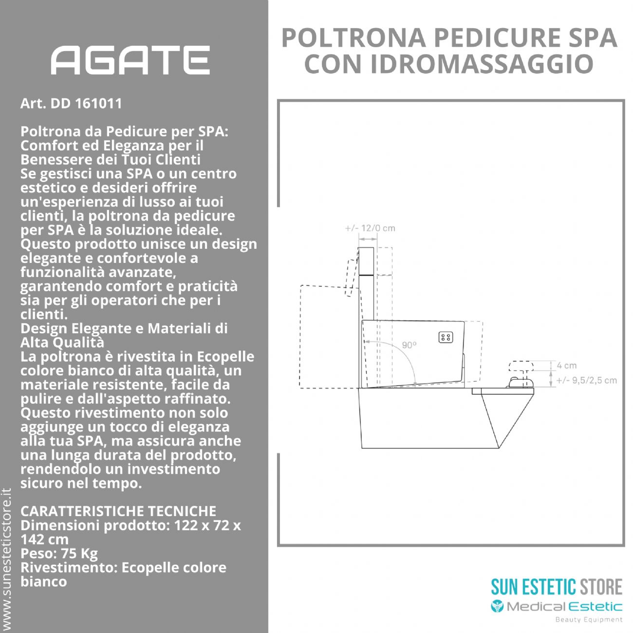 Agate poltrona pedicure estetica spa elettrica 2 motori con Idromassaggio