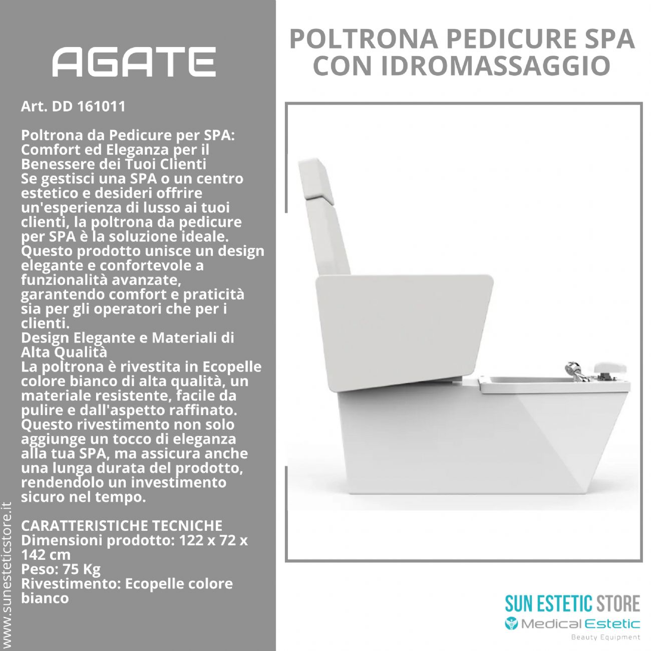 Agate poltrona pedicure estetica spa elettrica 2 motori con Idromassaggio