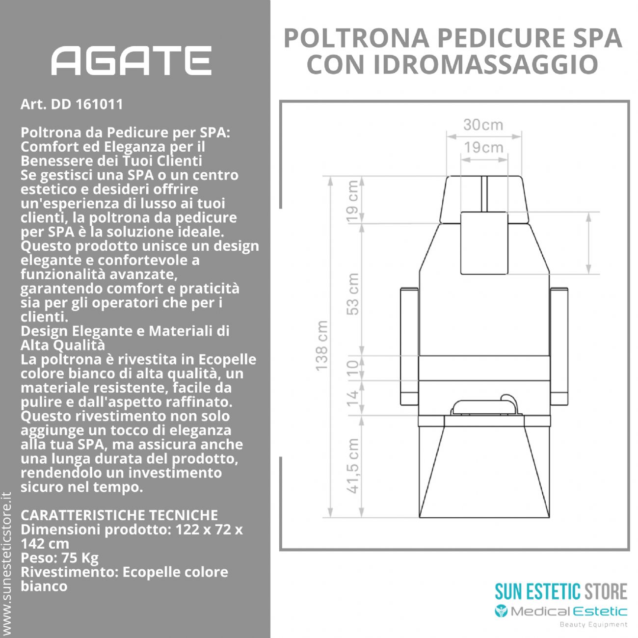 Agate poltrona pedicure estetica spa elettrica 2 motori con Idromassaggio