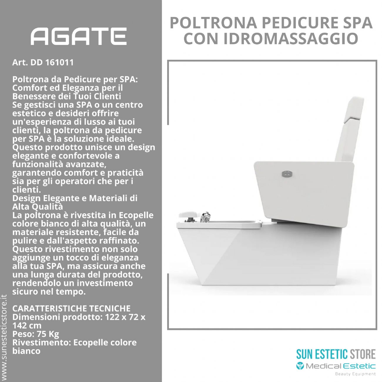 Agate poltrona pedicure estetica spa elettrica 2 motori con Idromassaggio