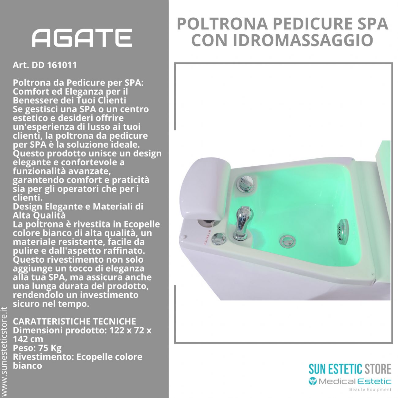 Agate poltrona pedicure estetica spa elettrica 2 motori con Idromassaggio