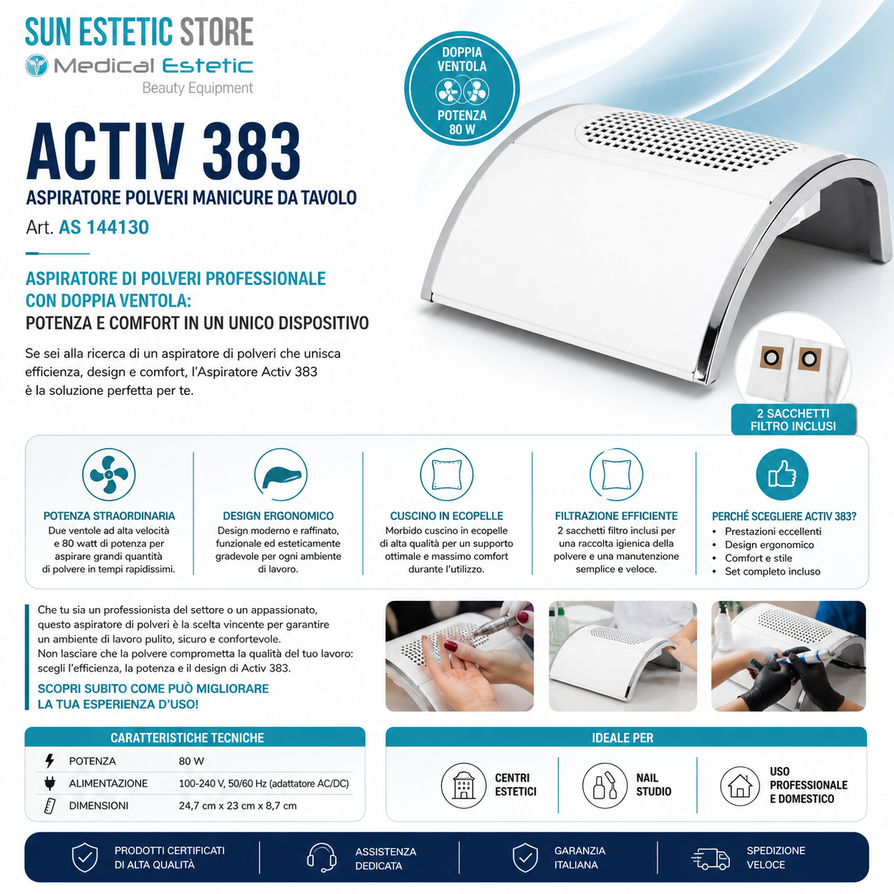 Activ 383 Aspiratore polveri manicure da tavolo