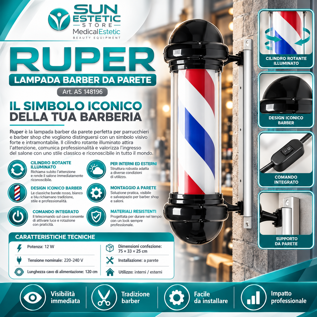 Ruper lampada barber da parete per parrucchiere barberia
