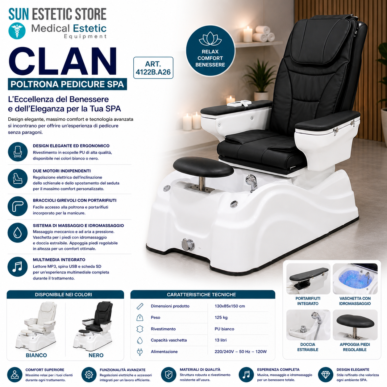 Clan poltrona pedicure elettrica massaggio aria shiatzu