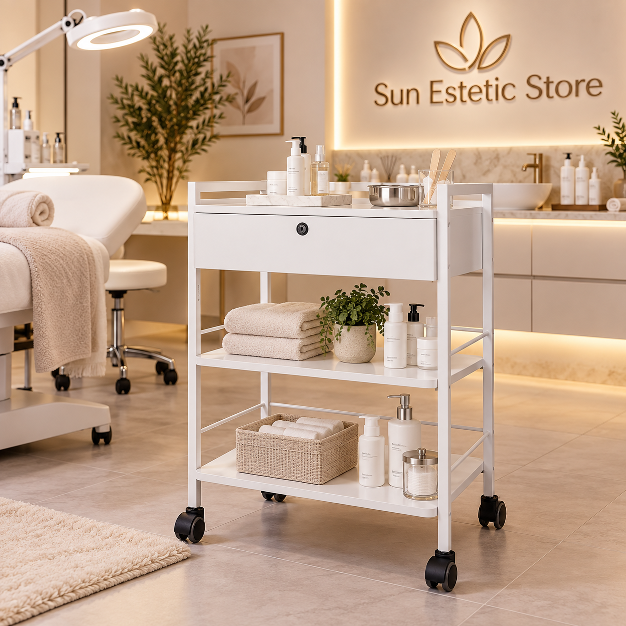 Easy carrello tre ripiani con cassetto serratura estetica studio medico ambulatorio
