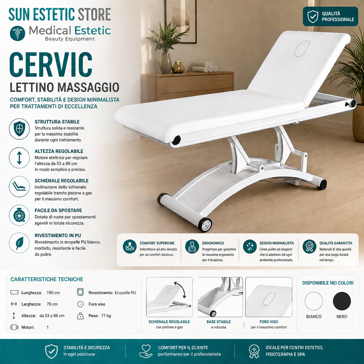 Cervic lettino massaggio elettrico 1 motore 1 snodo in metallo estetica