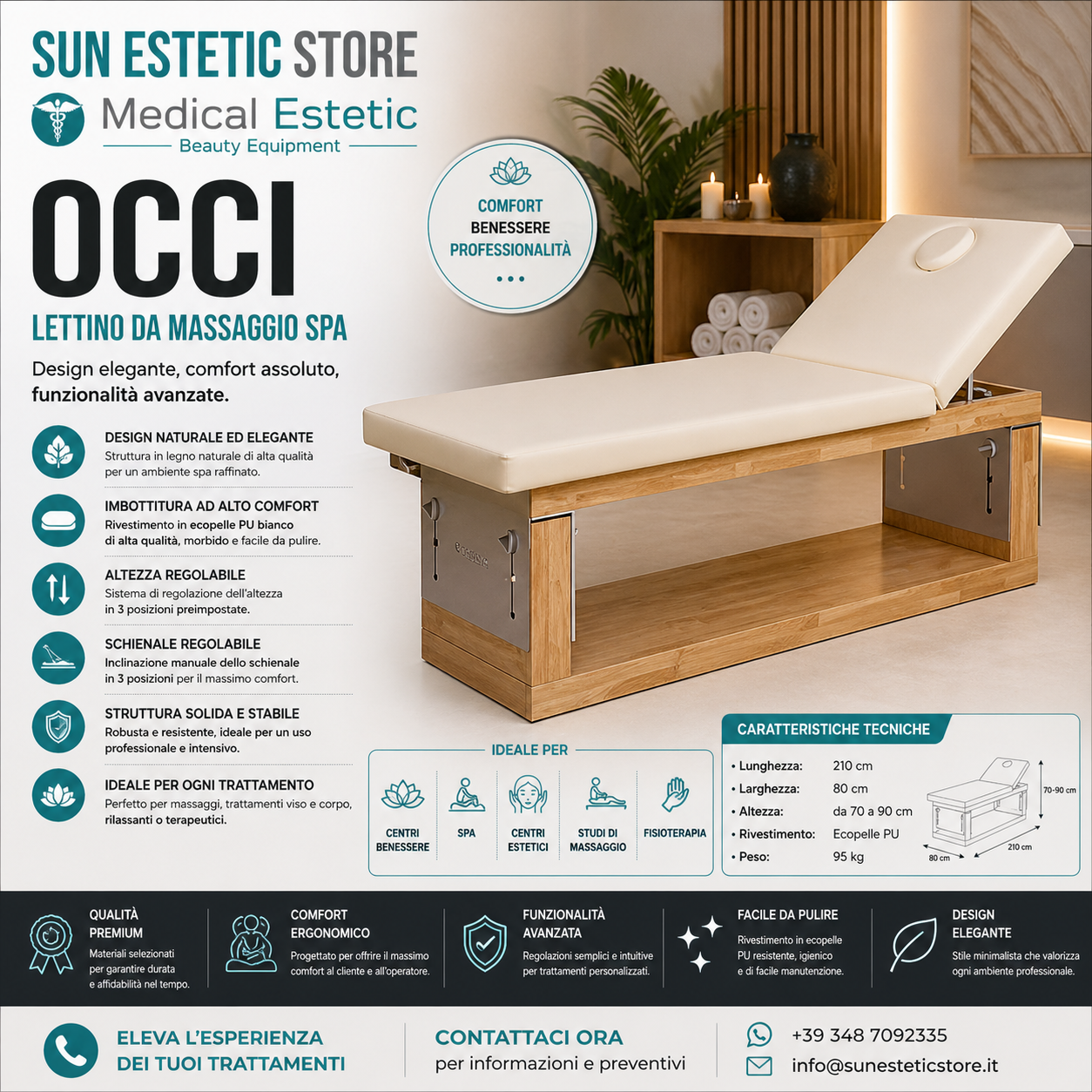 Occi Lettino massaggio spa in legno 2 sezioni regolabile