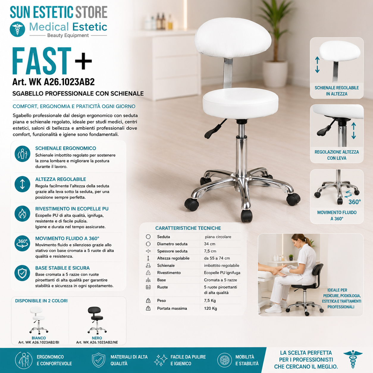 Fast + sgabello con schienale regolabile