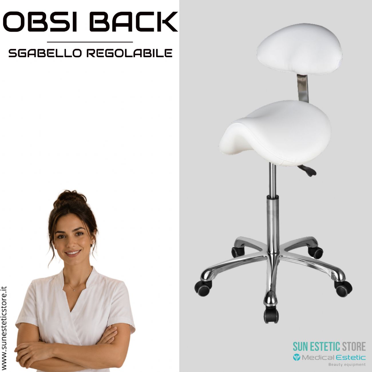 Obsi Back sgabello regolabile ergonomico a sella di cavallo con schienale