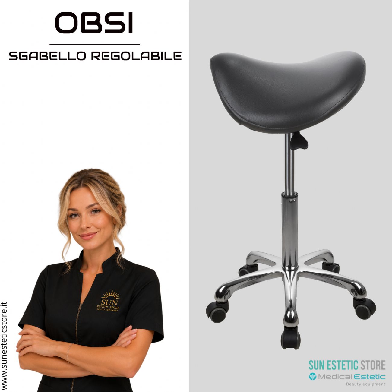 Obsi sgabello sagomato regolabile senza schienale