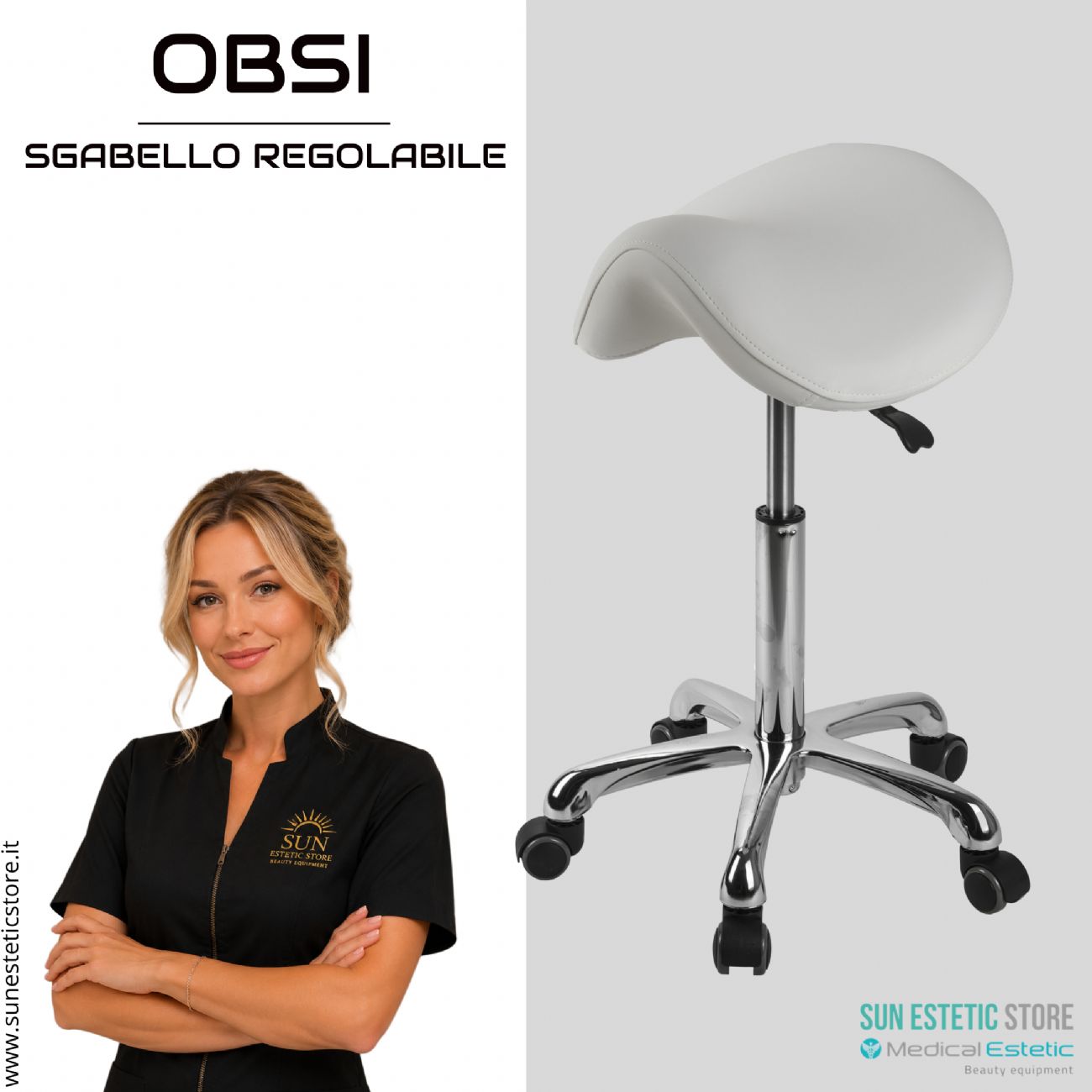 Obsi sgabello sagomato regolabile senza schienale