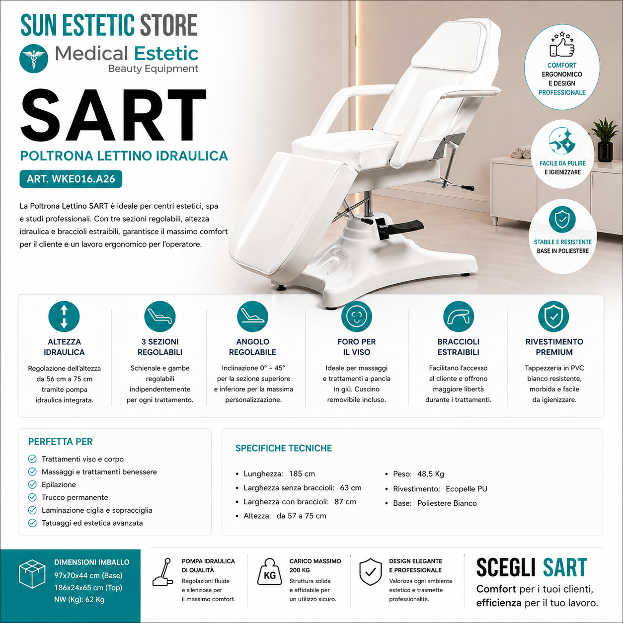 Sart poltrona lettino multifunzionale pompa idraulica estetica