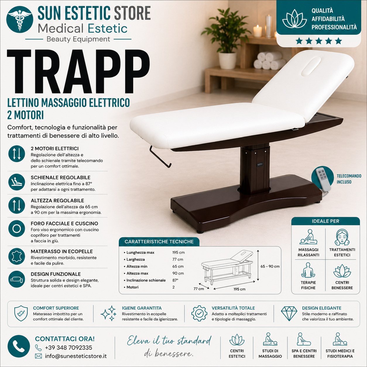 Trapp Lettino massaggio elettrico 2 motori per estetica e Spa