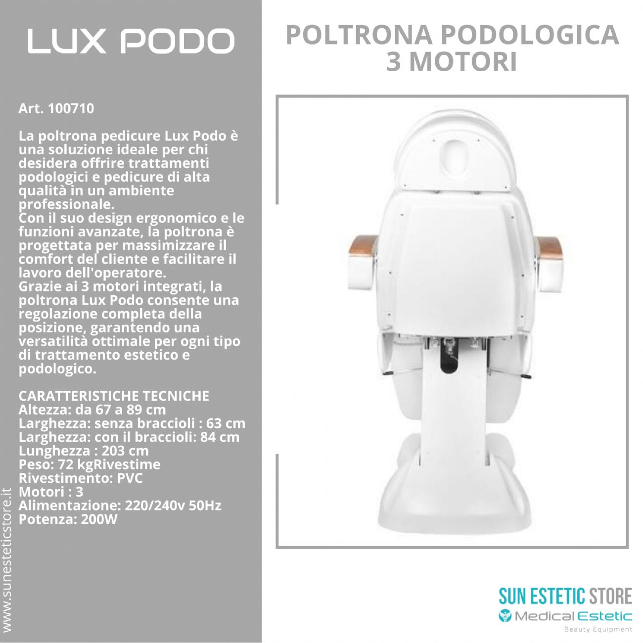 Lux Podo poltrona podologica elettrica 3 motori estetica