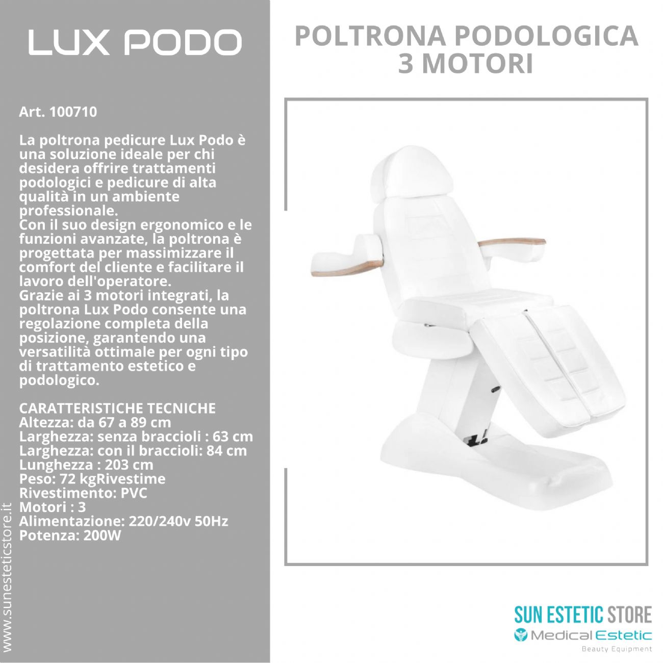 Lux Podo poltrona podologica elettrica 3 motori estetica