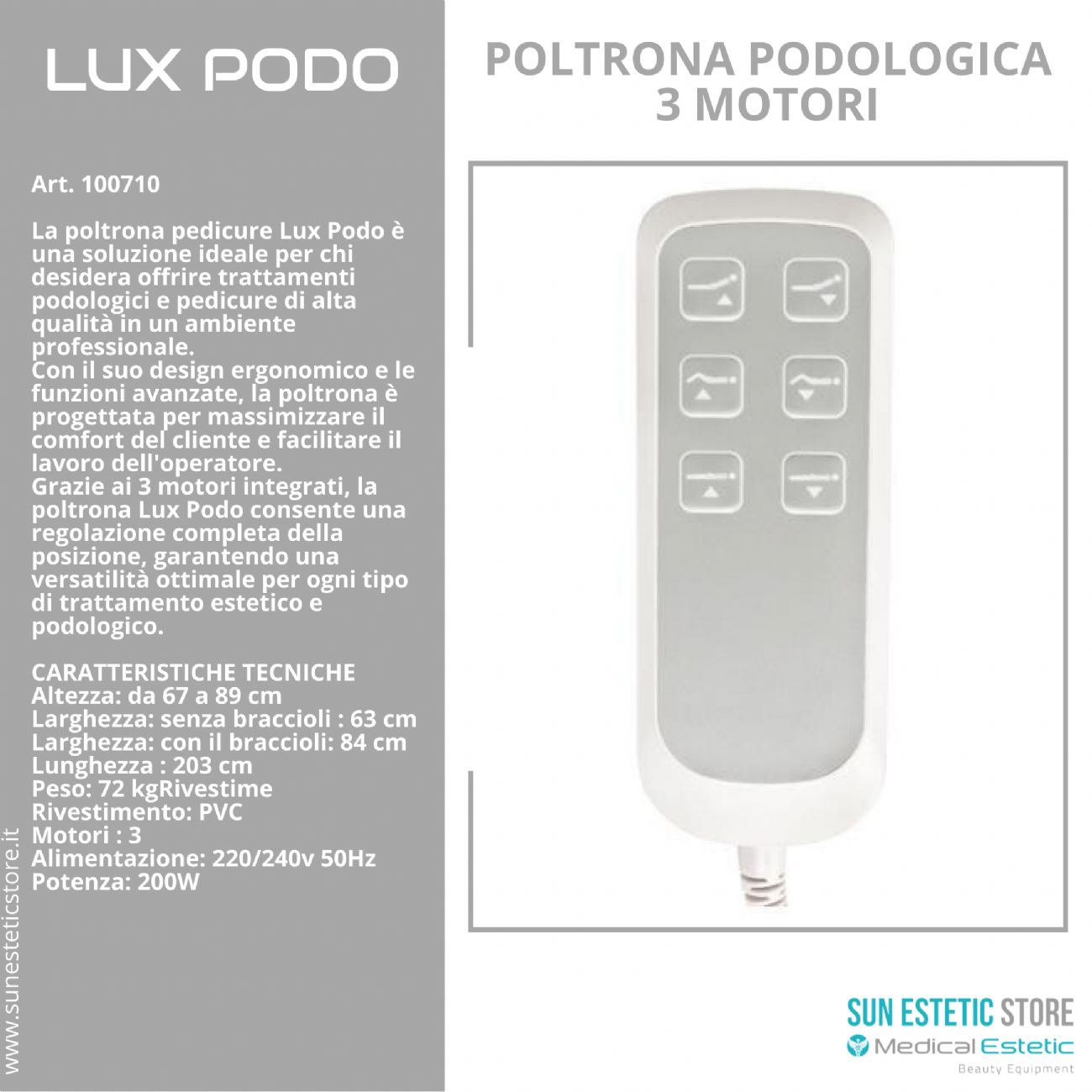 Lux Podo poltrona podologica elettrica 3 motori estetica