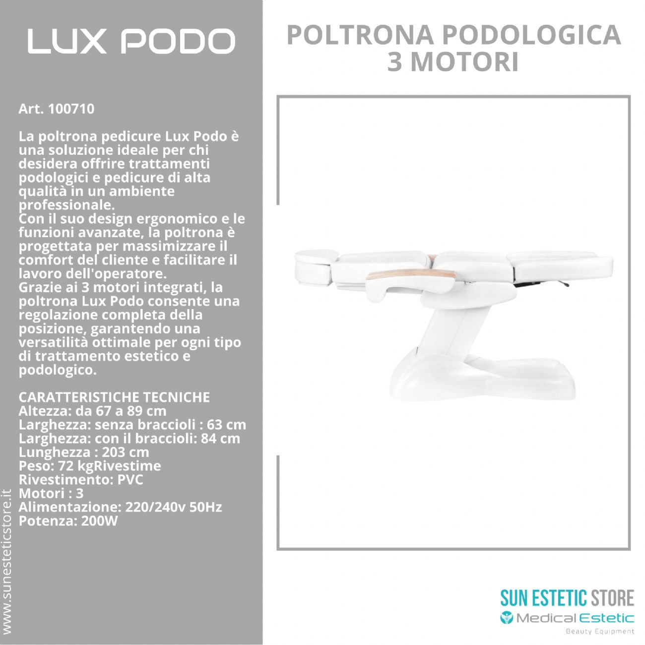 Lux Podo poltrona podologica elettrica 3 motori estetica