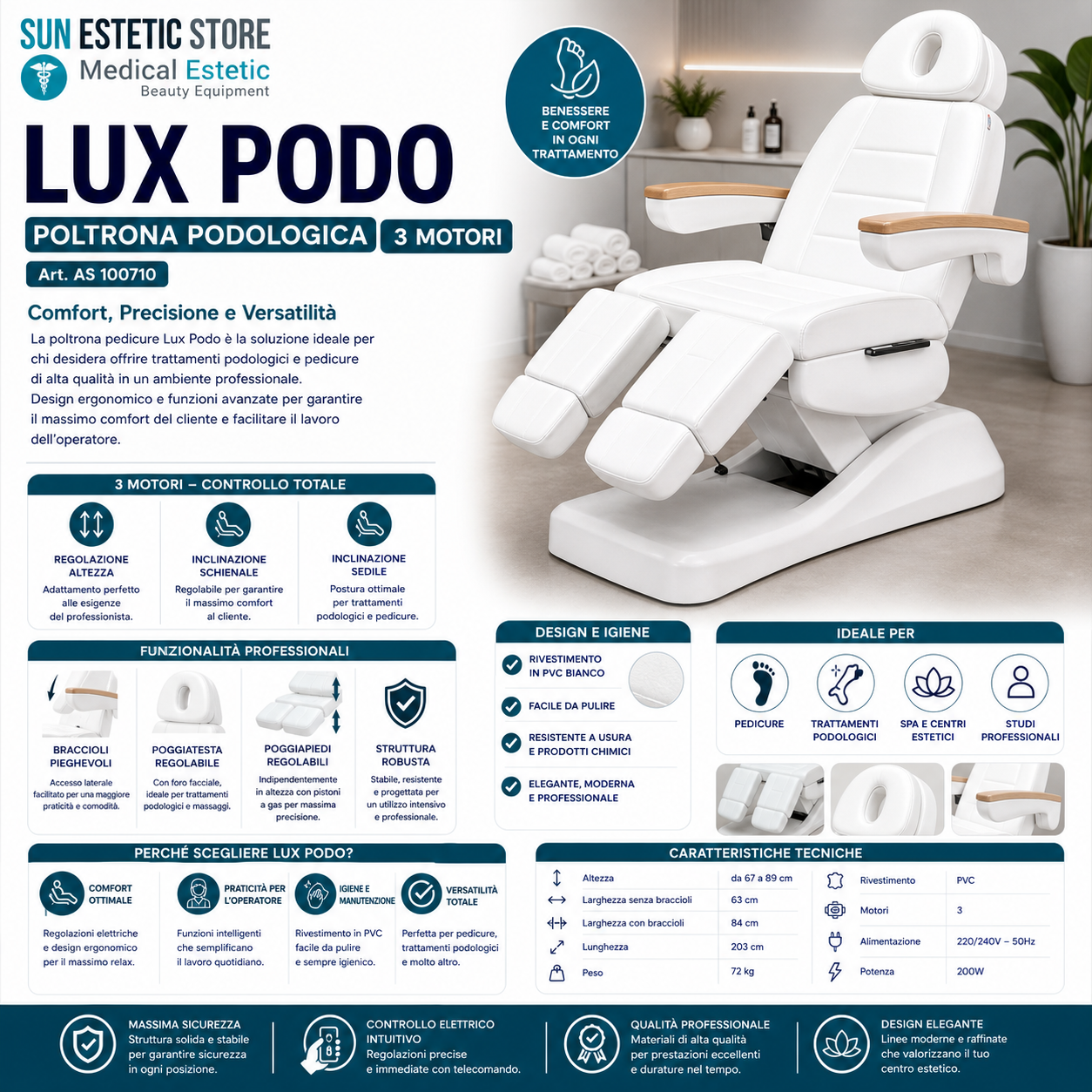 Lux Podo poltrona podologica elettrica 3 motori estetica