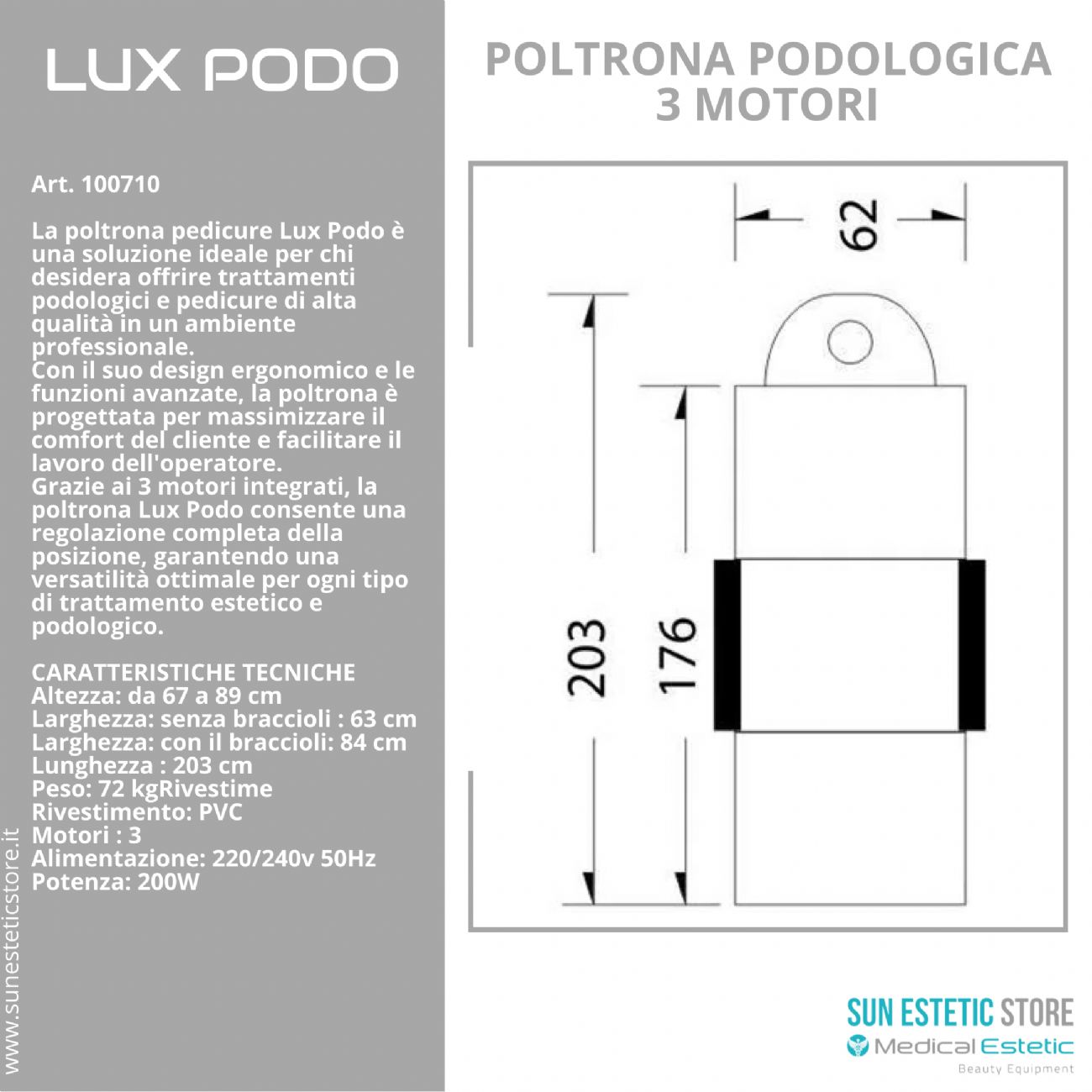 Lux Podo poltrona podologica elettrica 3 motori estetica