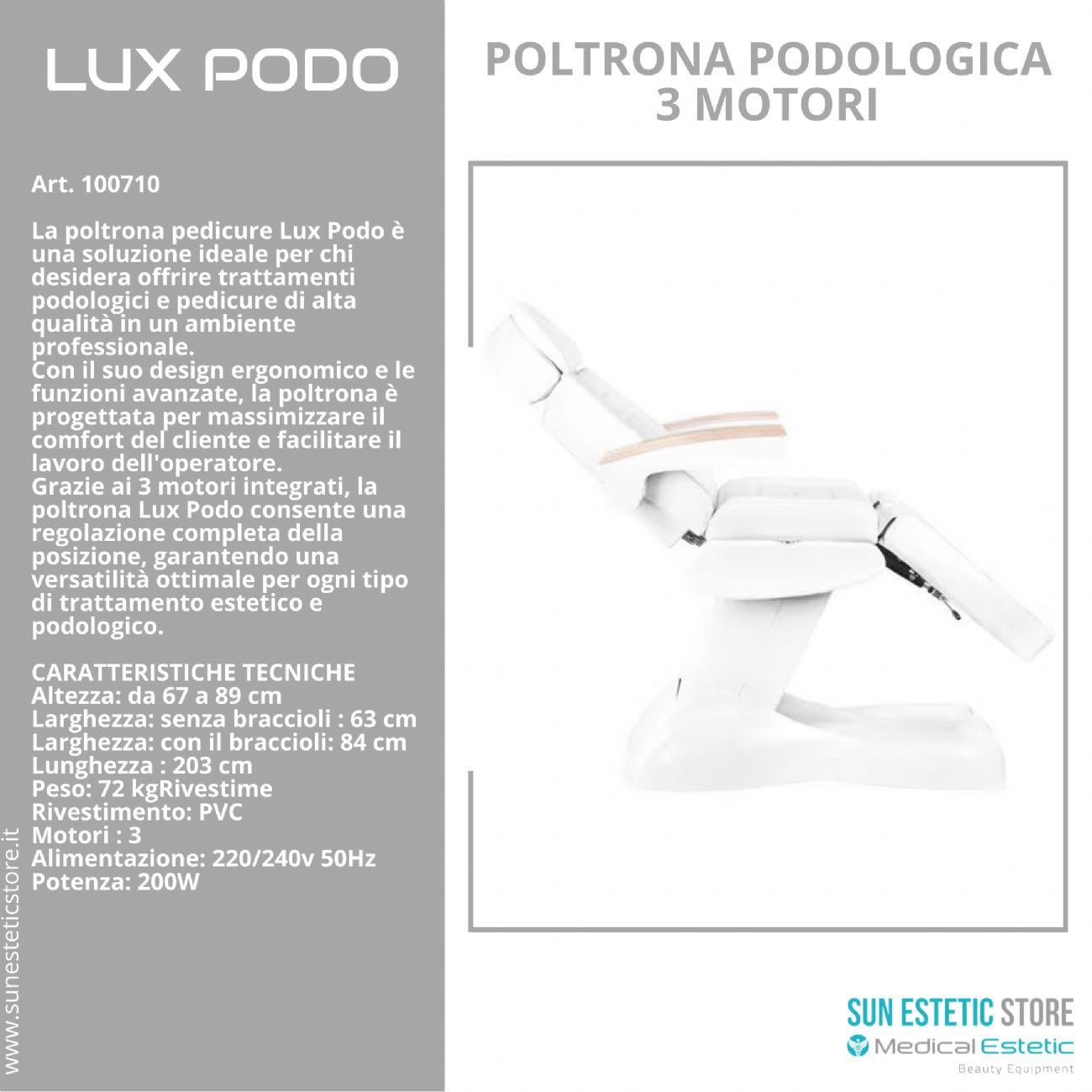 Lux Podo poltrona podologica elettrica 3 motori estetica