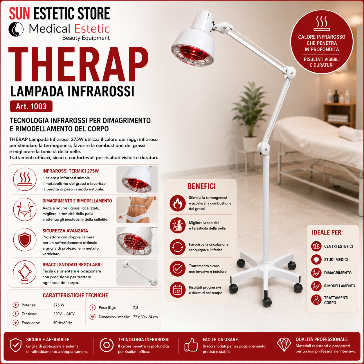 Therap lampada di riscaldamento infrarossi per bruciare il grasso studi professionali