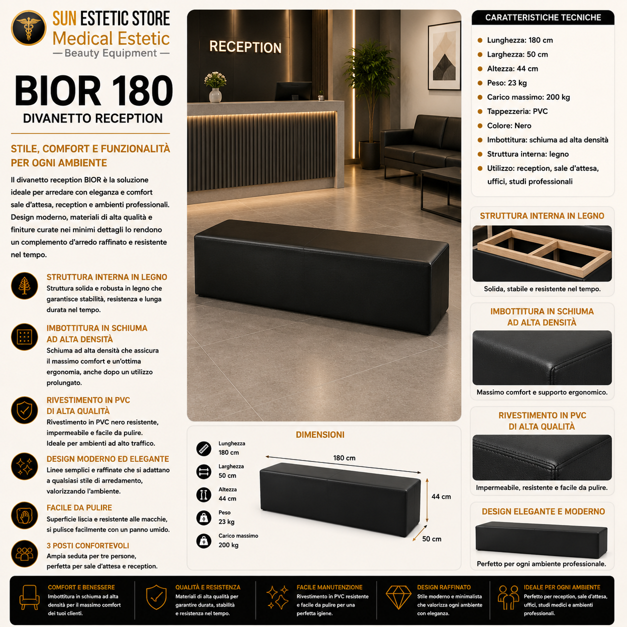 Bior divanetto in pelle reception attesa arredamenti ingresso negozio