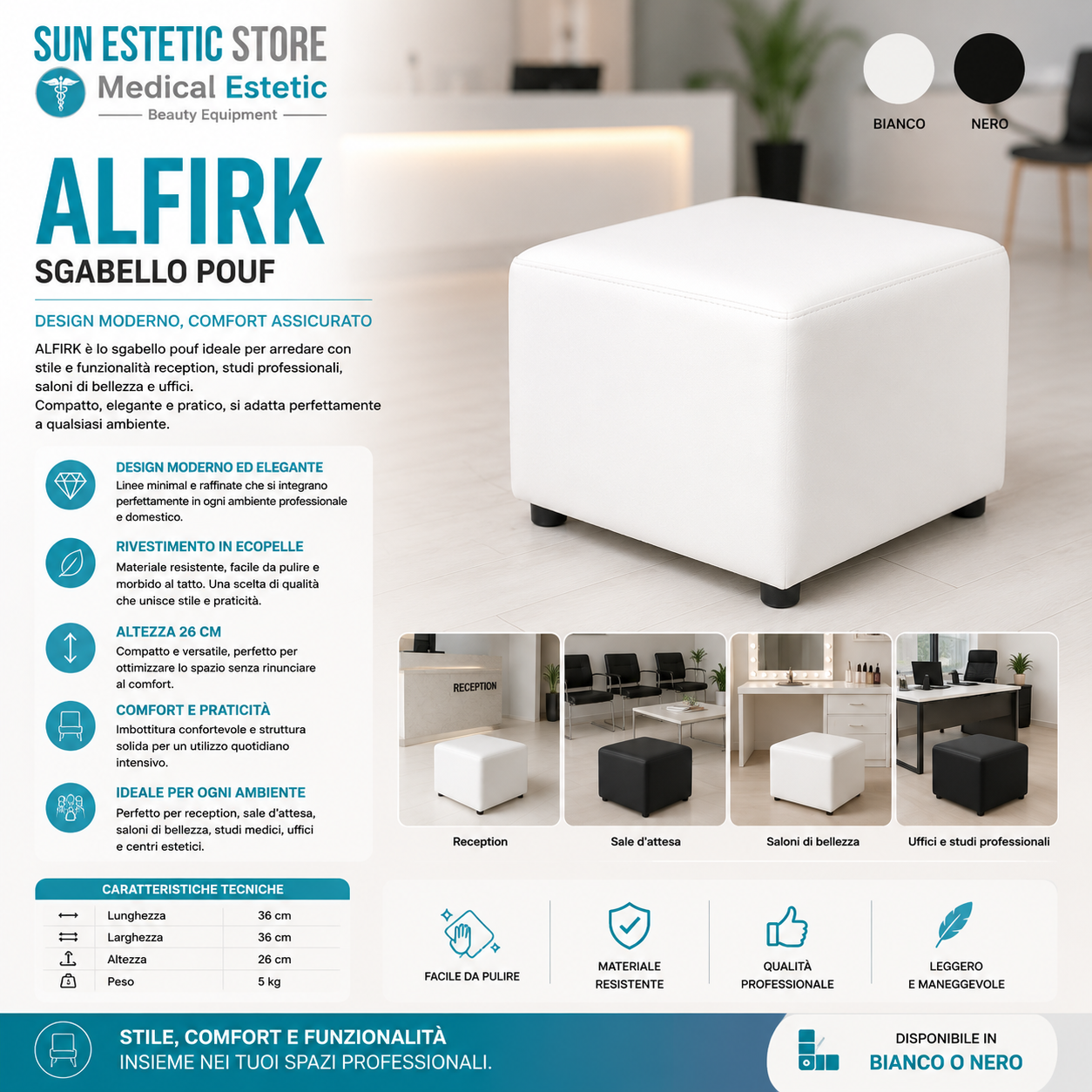 Alfirk pouf sgabello per estetica reception