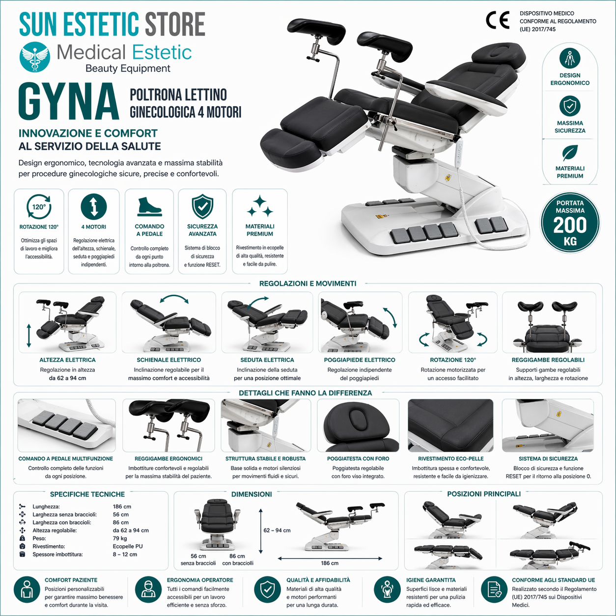 Gyna Poltrona lettino ginecologica elettrica 4 motori