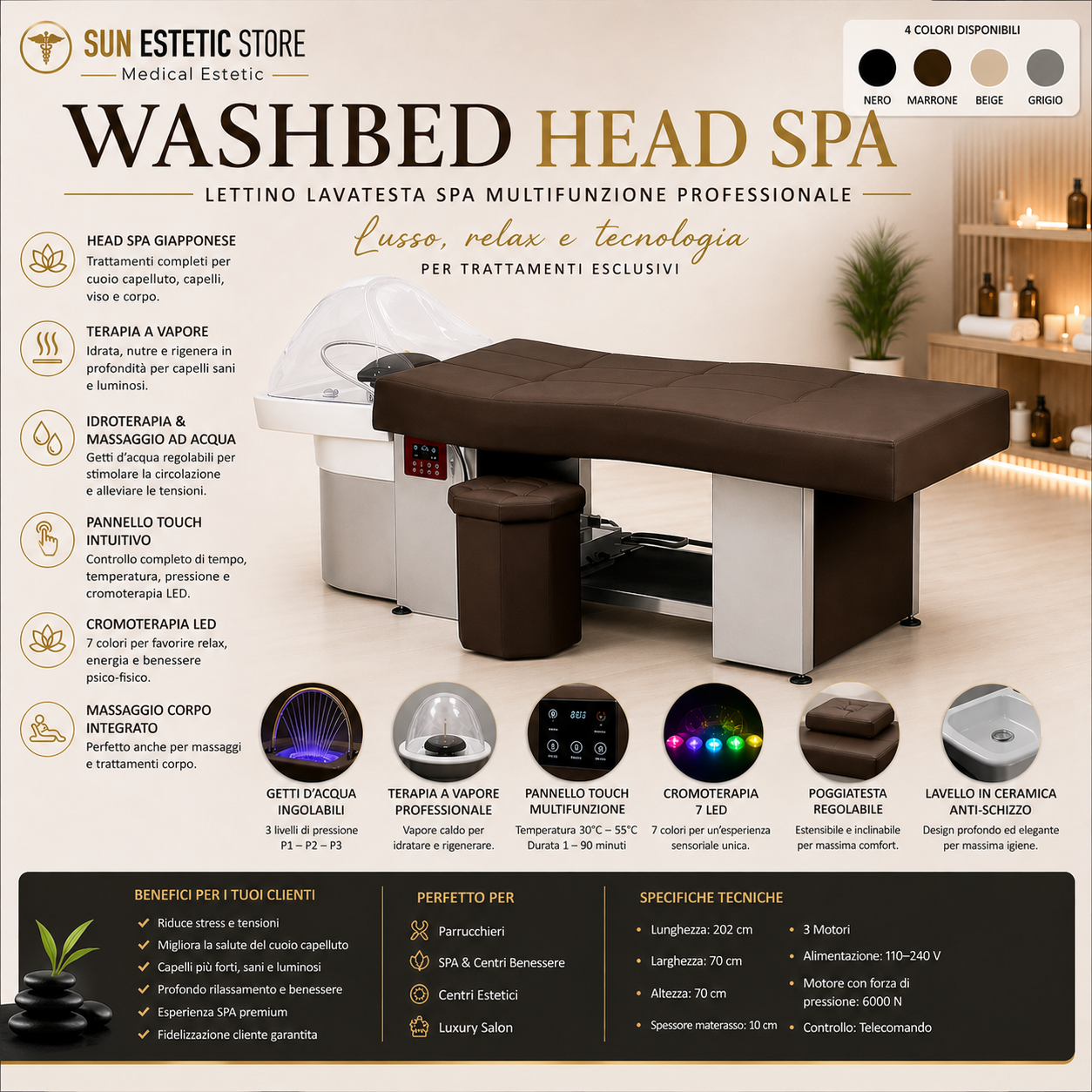 Washbed lettino lavatesta SPA trattamento capelli con vapore