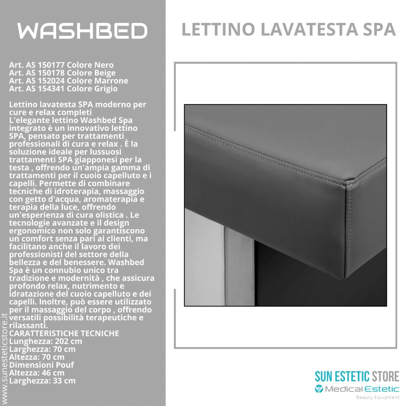 Washbed lettino lavatesta SPA trattamento capelli con vapore
